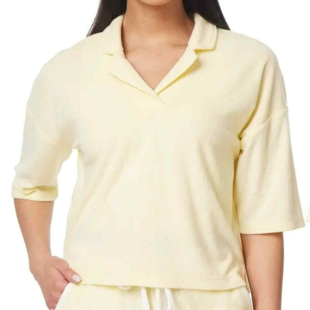 C&C California Teegan Towel Terry Top Size L Snow White Sweatshirt Polo Boxy NEW